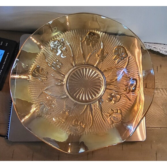 Vintage Mid Century Marigold Ruffled Bowl Iris and Herringbone Jeannette Glass - Picture 2 of 4